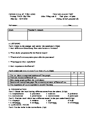 Đề kiểm tra 45 phút số 2 môn Tiếng Anh Lớp 8 - Năm học 2019-2020 - Trường THCS Cấp Tiến
